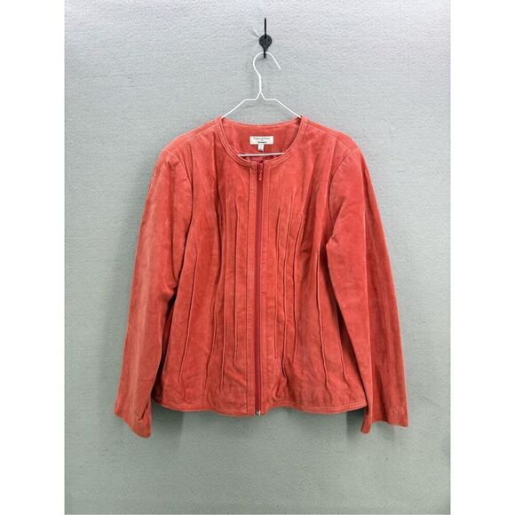 Vintage NWT Yvonne Marie for Revue Womens Orange Suede Leather Zip Up Jacket XL - Picture 1 of 11